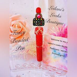 Fancy beaded pen/multicolor purse/red rhinestone pen/red flower/gifts